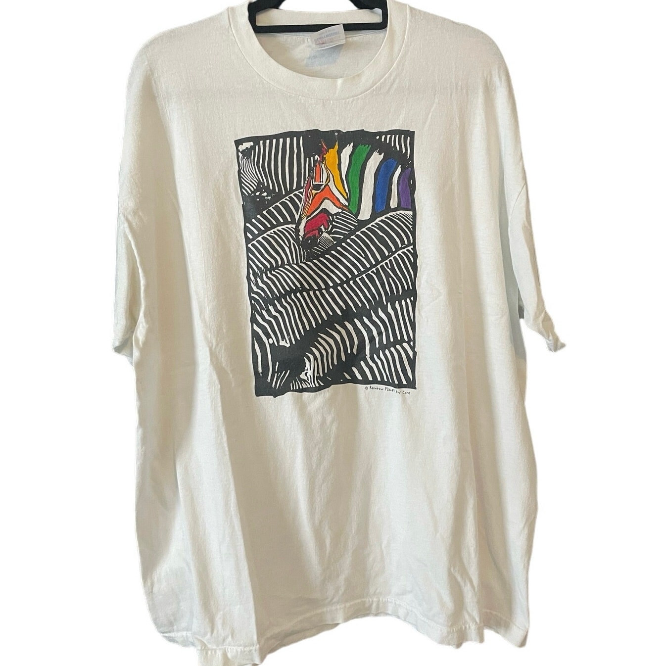 Vintage 90s Be Different Rainbow Zebra Art Single Stitch Shirt Adult Xl
